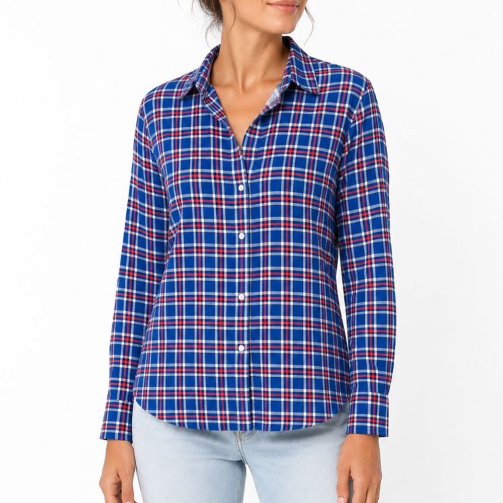 Grayson The Hero Womens Blue Plaid Button Front Cotton Shirt Size 05 Long Sleeve